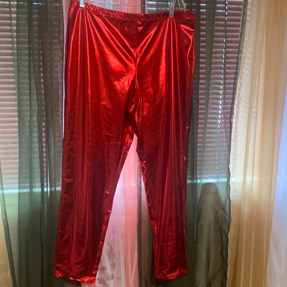 Red liquid/ foil leggings